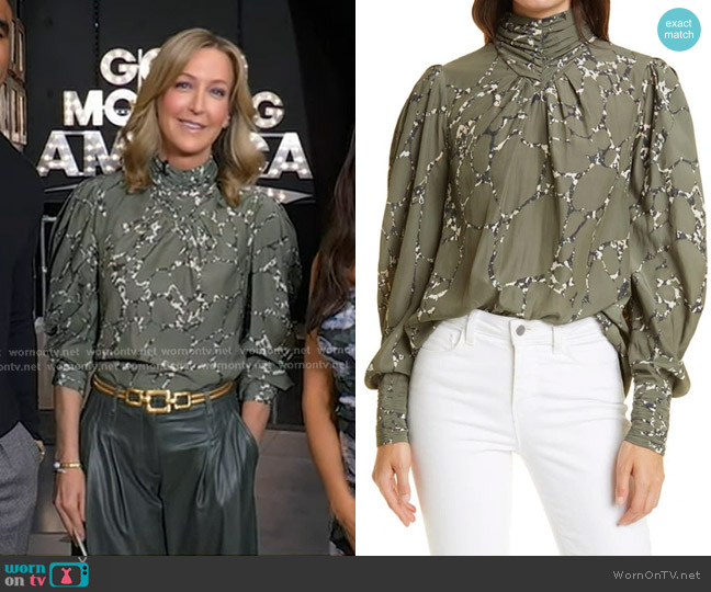 Ba&Sh Mocean Blouse in Khaki worn by Lara Spencer on Good Morning America
