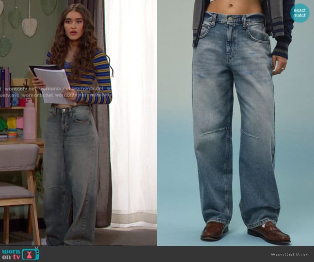 BDG Logan Buckle Baggy Barrel Jean worn by Arianna Horton (Marissa Reyes) on Days of our Lives