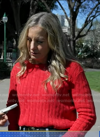 Becky’s red cable knit sweater on Good Morning America