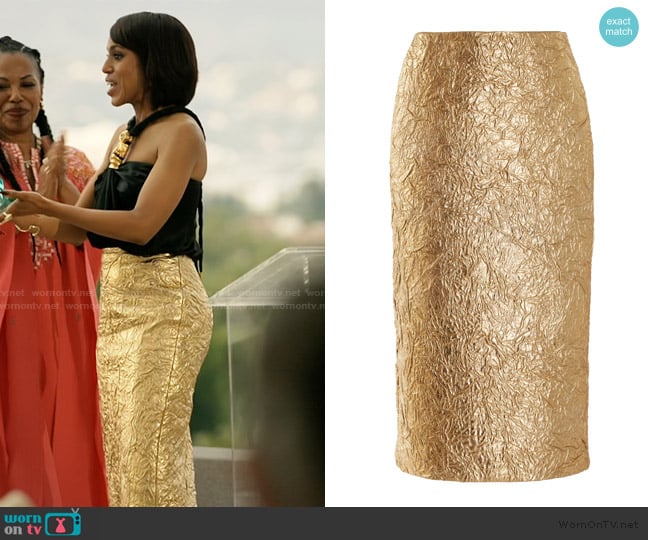 Brandon Maxwell The Gail Crinkled Leather Midi Pencil Skirt worn by Eleanor (Kerry Washington) on Imperfect Women