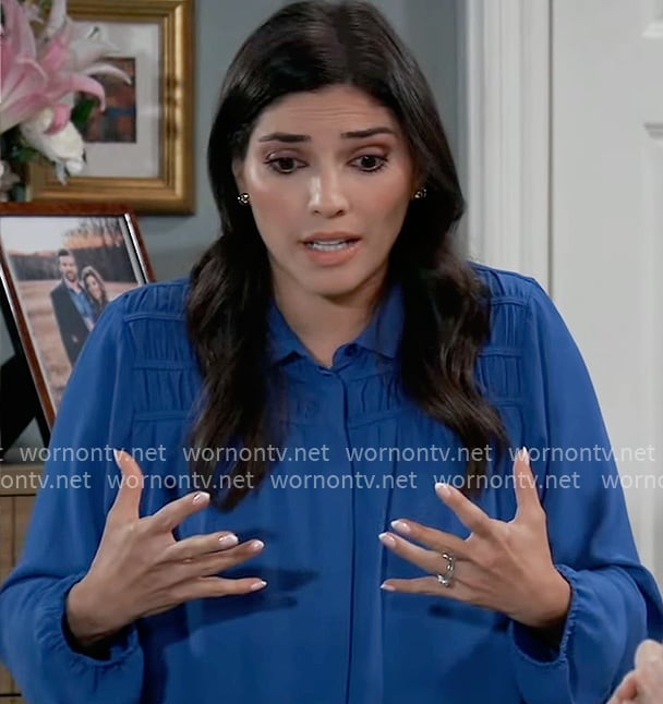 Brook Lynn’s blue gathered blouse on General Hospital