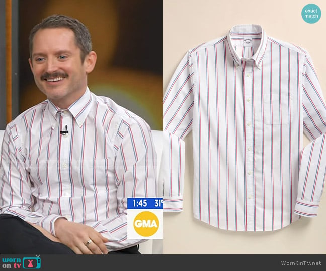 Brooks Brothers Friday Shirt, Poplin Ribbon Stripe worn by Elijah Wood on Good Morning America