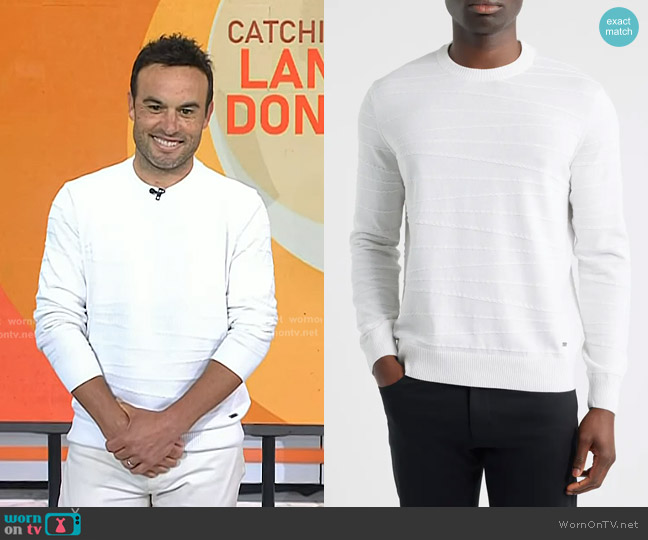Bugatchi Textured Cotton & Silk Crewneck Sweater in Chalk worn by Landon Donovan on Today