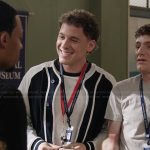 Caleb’s colorblock bomber jacket on Abbott Elementary