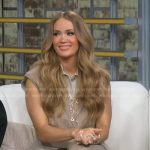 Carrie Underwood’s beige pinstripe crop vest and pants on Good Morning America