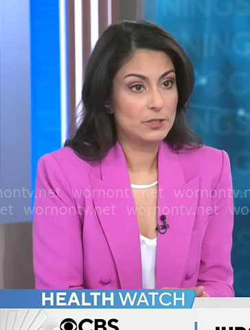 Celine Gounder’s pink blazer on CBS Mornings