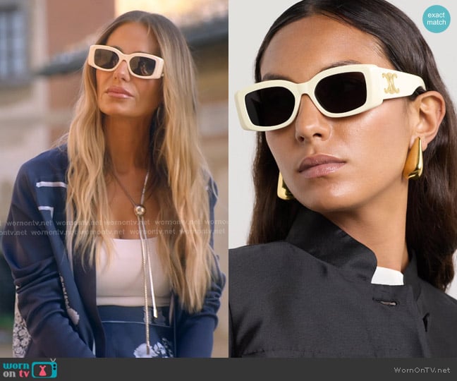 Celine Triomphe Square Sunglasses in Ivory worn by Dorit Kemsley on The Real Housewives of Beverly Hills