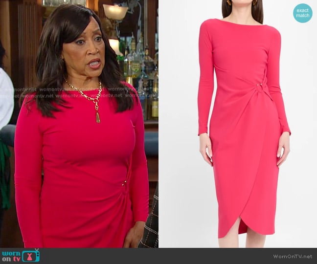Chiara Boni La Petite Robe Gathered Bateau-Neck Midi Sheath Dress in Lampone worn by Paulina Price (Jackée Harry) on Days of our Lives