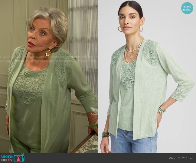 Chico's Linen Lace-Applique Tank in Moroccan Mint worn by Julie Olson Williams (Susan Seaforth Hayes) on Days of our Lives
