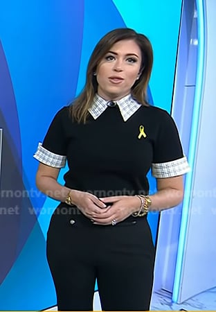 Chloe’s black check collar sweater and pants on Today