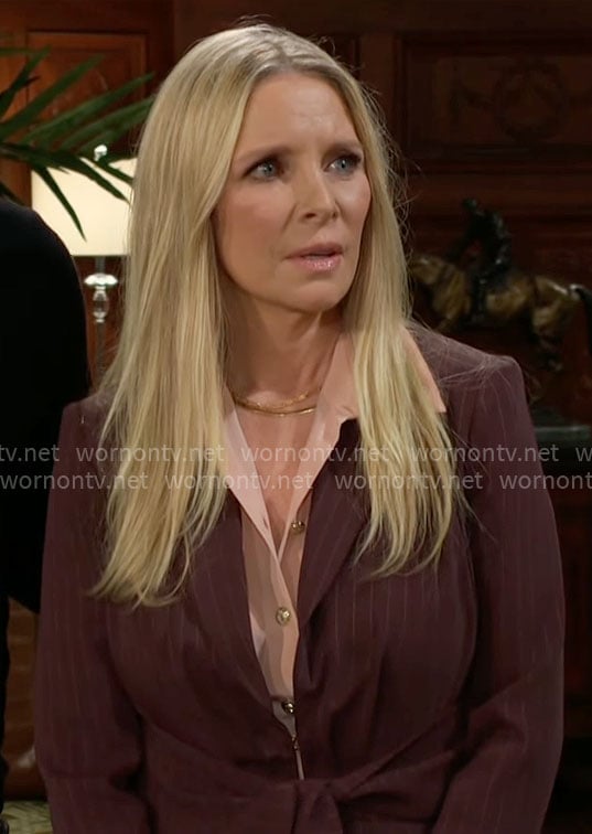 Christine’s pink blouse with gold buttons on The Young and the Restless