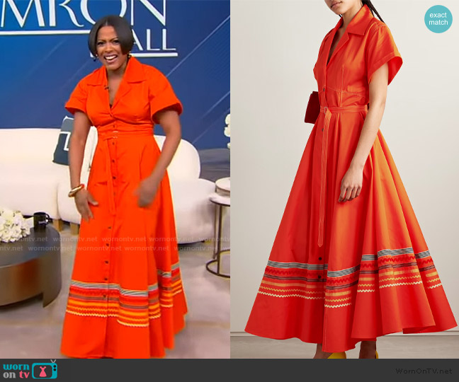 Christopher John Rogers Belted ric rac and grosgrain-trimmed cotton-twill maxi shirt dress worn by Tamron Hall on Tamron Hall Show