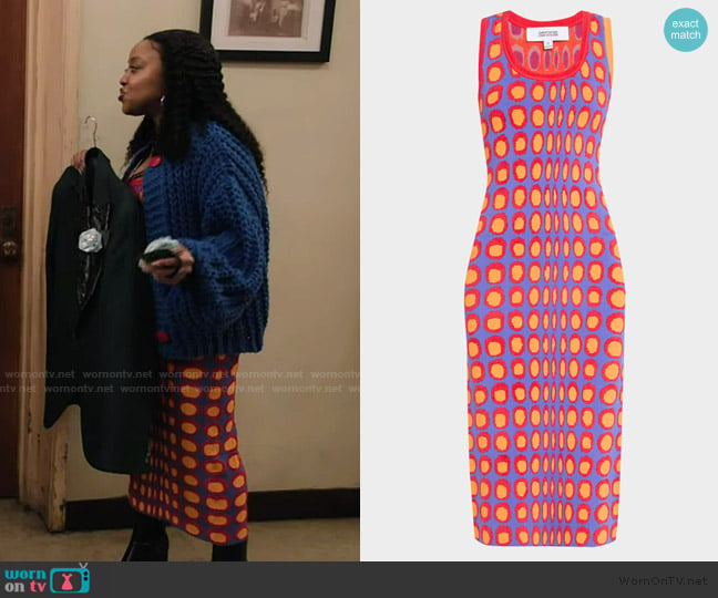 Christopher John Rogers Wiggle Dot Jacquard Midi Tank Dress worn by Janine Teagues (Quinta Brunson) on Abbott Elementary