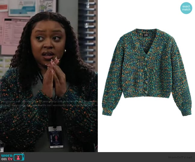 Cider Colorful V-neck Knit Cardigan worn by Janine Teagues (Quinta Brunson) on Abbott Elementary