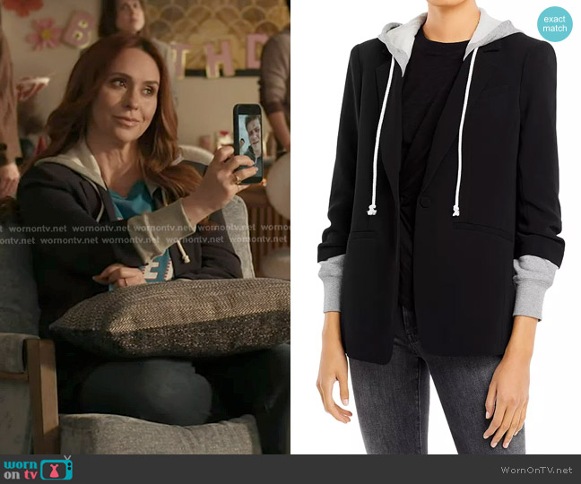 Cinq a Sept Hooded Khloe Jacket in Black/ Heather Grey worn by Maddie Kendall (Jennifer Love Hewitt) on 9-1-1