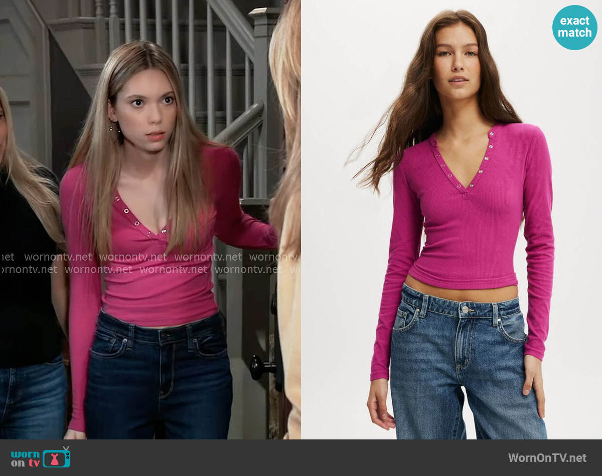 Cotton On Ryan Henley in Wild Orchid worn by Charlotte Cassadine (Bluesy Burke) on General Hospital