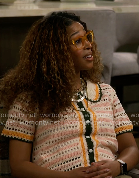 Courtney’s striped crochet shirt on The Neighborhood