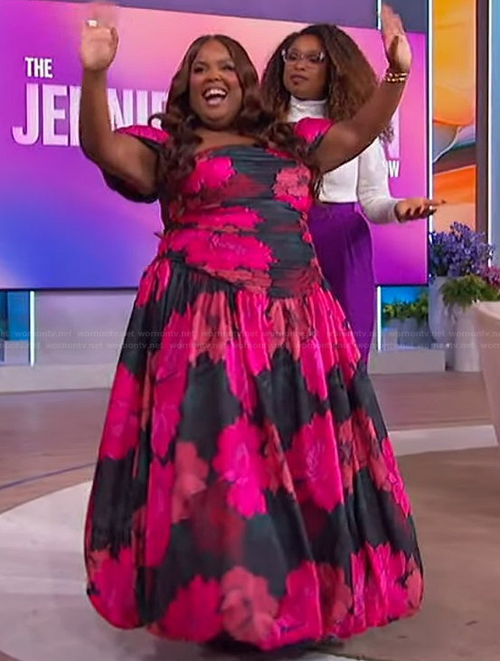 Danielle Pinnock’s floral print strapless dress on The Jennifer Hudson Show