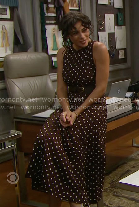 Daphne’s brown polka dot midi dress on The Bold and the Beautiful