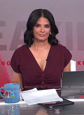Darlene’s burgundy ruched v-neck dress on Today