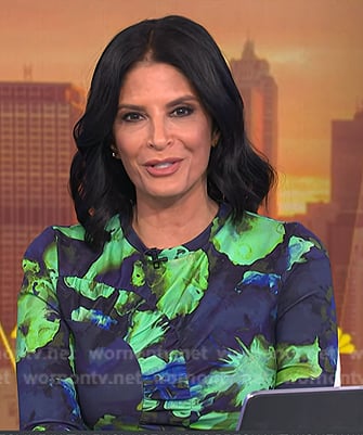Darlene’s navy and green print ruched dress on Today