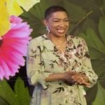 Deja Vu’s green floral ruffle dress on Live with Kelly and Mark
