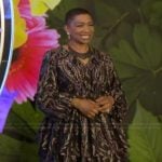 Deja Vu’s black printed dress on Live with Kelly and Mark