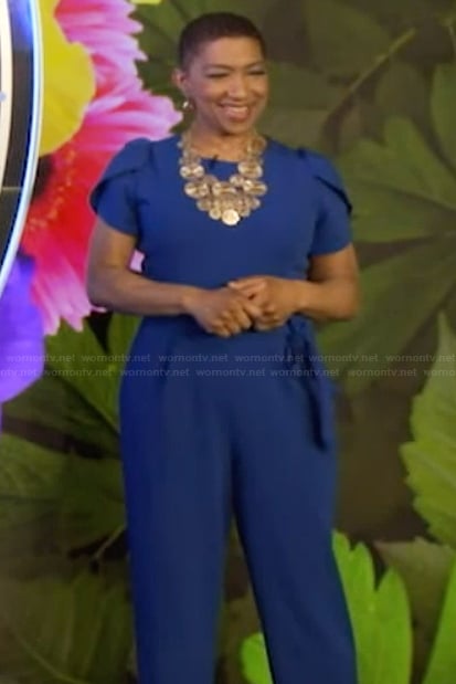 Deja Vu’s blue jumpsuit on Live with Kelly and Mark