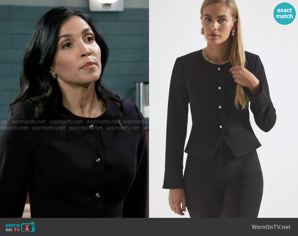 Derek Lam 10 Crosby Elizabeth Peplum Jacket worn by Justine Turner (Nazneen Contractor) on General Hospital