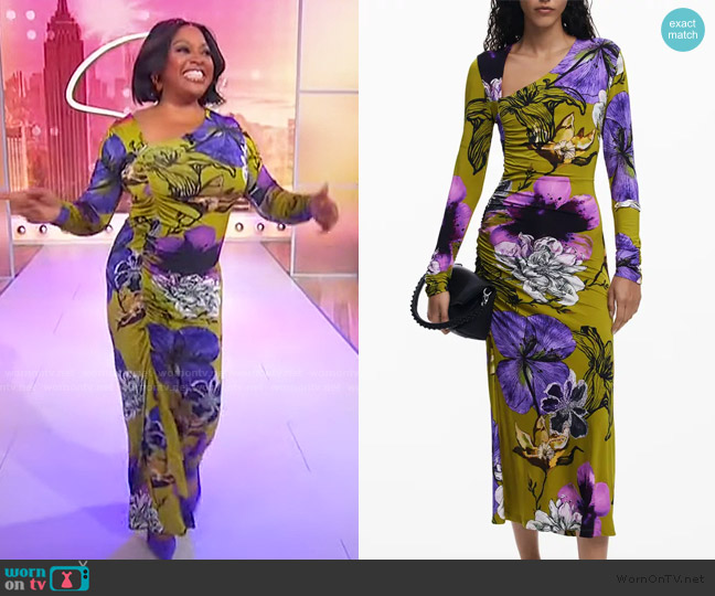 Desigual Floral Print Long Sleeve Midi Dress worn by Sherri Shepherd on Sherri
