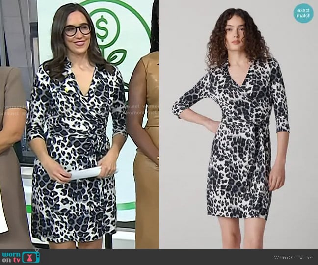 Diane von Furstenberg Jeanne Silk Jersey Wrap Dress in Heritage Snow Cheetah worn by Savannah Sellers on Today