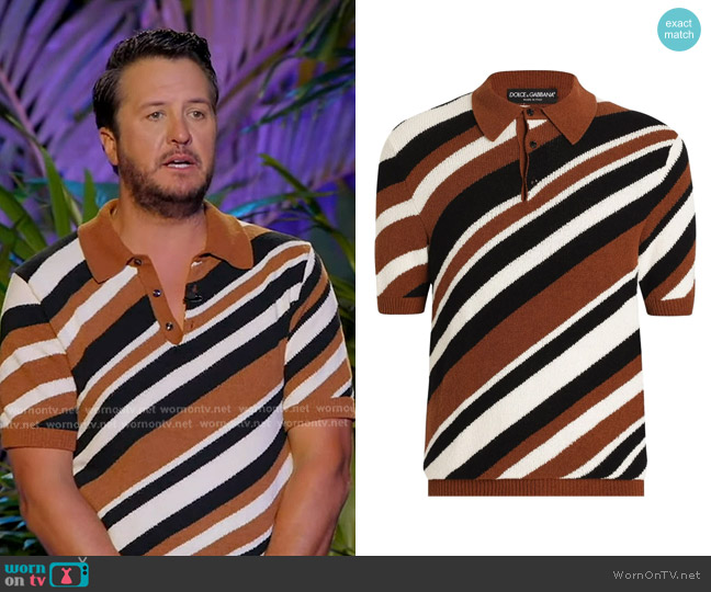 Dolce & Gabbana Diagonal Striped Knit Polo Shirt worn by Luke Bryan on American Idol