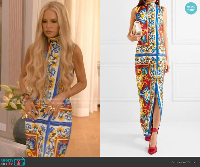 Dolce & Gabbana Maiolica Printed Silk-twill Maxi Dress in Blue worn by Rachel Zoe on The Real Housewives of Beverly Hills