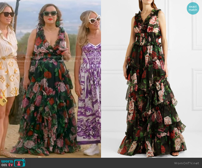 Dolce & Gabbana Shirred Floral Print Silk Chiffon Gown worn by Jennifer Tilly on The Real Housewives of Beverly Hills