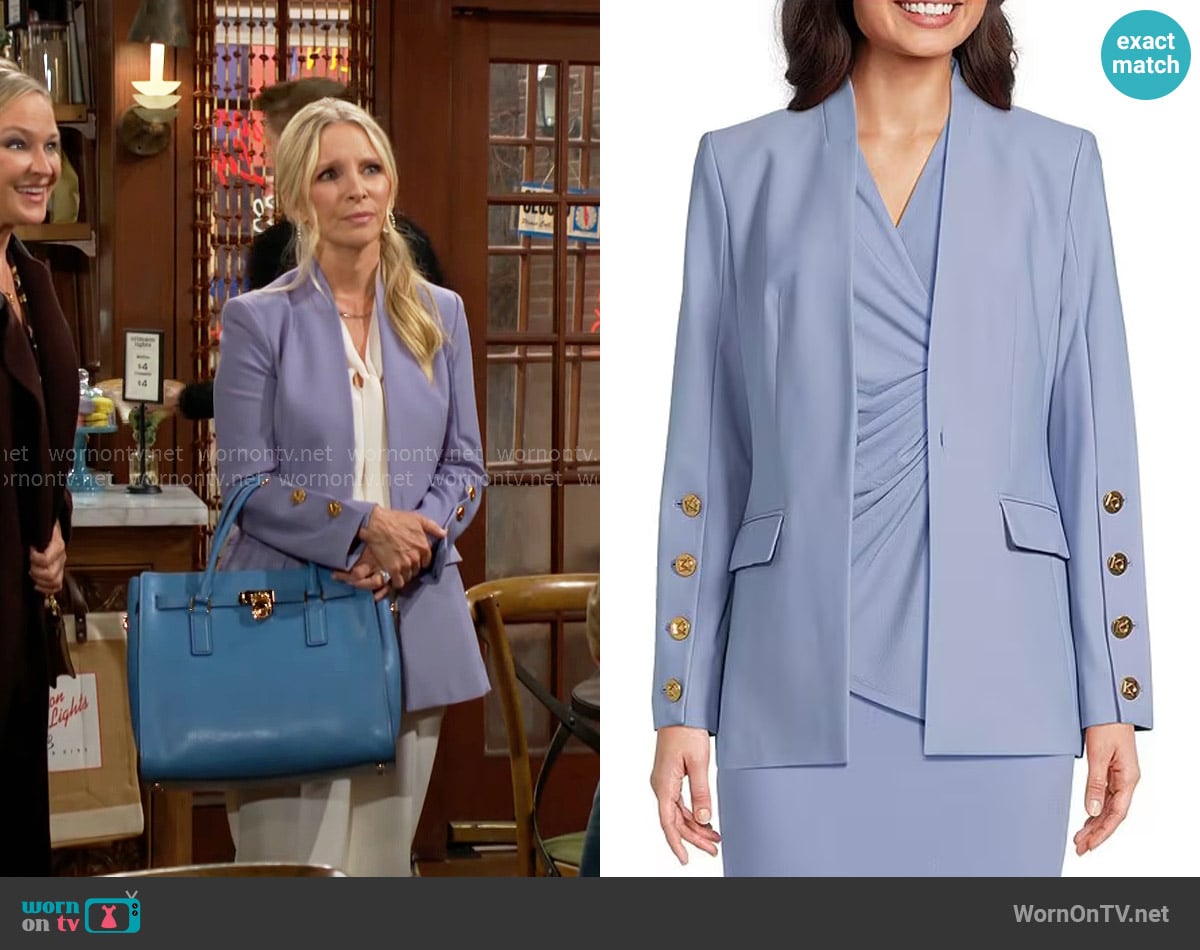 Donna Karan Collarless Button Hardware 1-Button Jacket in Tempest worn by Christine Blair Williams (Lauralee Bell) on The Young and the Restless