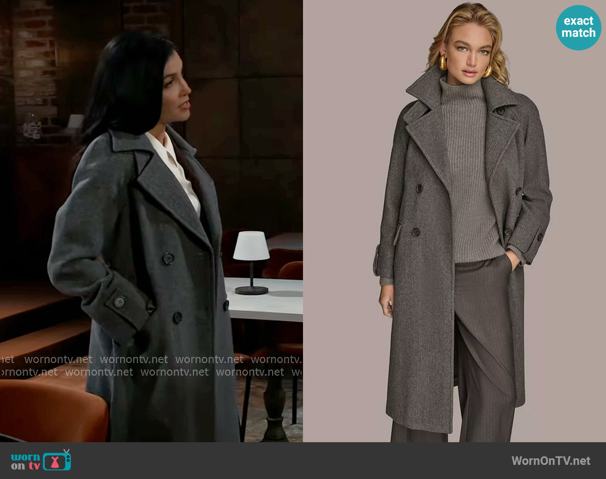 Donna Karan Double-Breasted Belted Wrap Coat worn by Justine Turner (Nazneen Contractor) on General Hospital