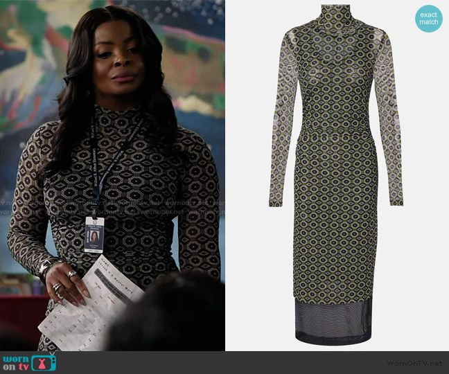 Dries van Noten Printed mesh turtleneck dress worn by Ava Coleman (Janelle James) on Abbott Elementary