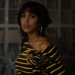 Eleanor’s black striped off shoulder top on Imperfect Women