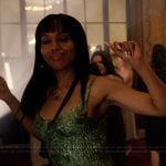 Eleanor’s green metallic dress on Imperfect Women