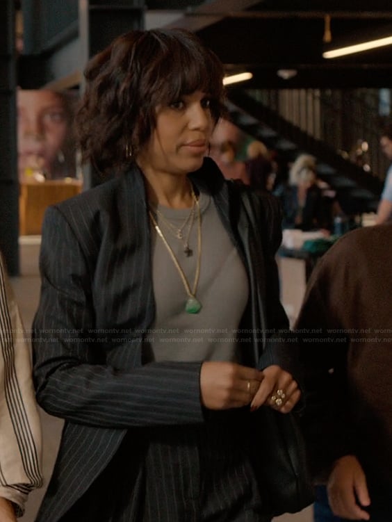 Eleanor’s black pinstripe blazer on Imperfect Women