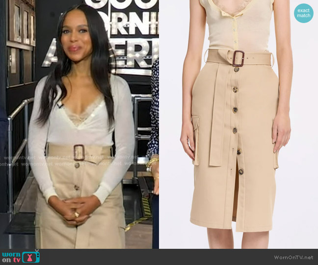 Elie Saab Cotton Drill Midi Skirt worn by Kerry Washington on Good Morning America
