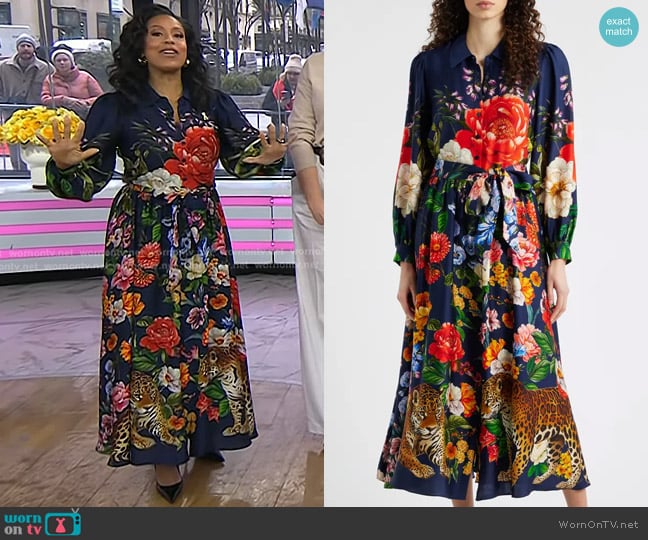 Elie Tahari The Melina Silk Blend Dress in Sahara Floral worn by Sheinelle Jones on Today