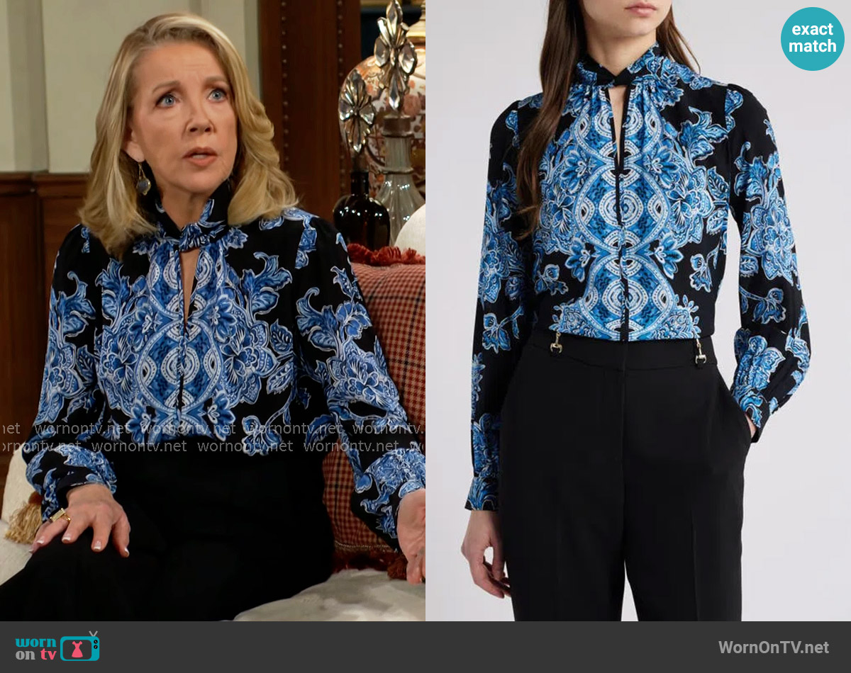 Elie Tahari The Skylar Estate Garden Print Top worn by Nikki Reed Newman (Melody Thomas-Scott) on The Young and the Restless