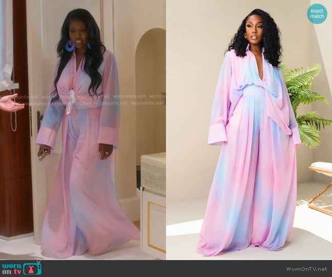 Ellae? Lisque? Aria Cotton Candy Print Wide Leg Pants Set worn by Bozoma Saint John on The Real Housewives of Beverly Hills