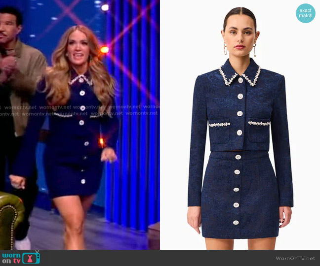 Elliatt Melody Jacquard Top & Skirt Set in Blue worn by  Carrie Underwood on The View