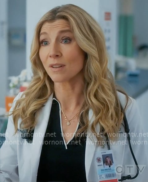 Elliot’s navy contrast-trim polo top on Scrubs