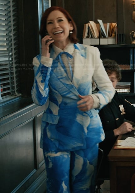 Elsbeth’s blue floral blazer and pants on Elsbeth