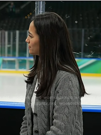 Emilie’s grey cable knit cardigan on Today