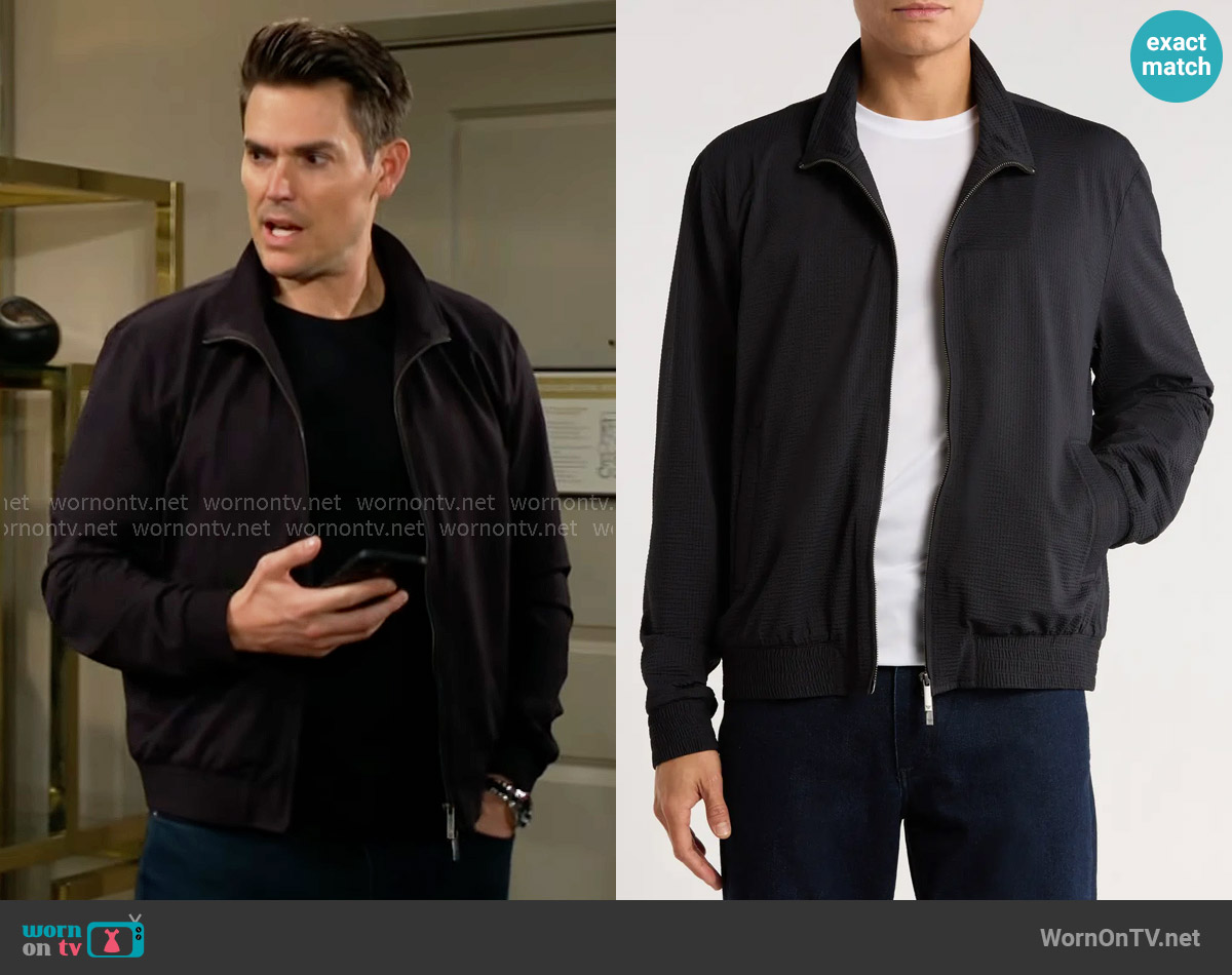Emporio Armani Seersucker Bomber Jacket worn by Adam Newman (Mark Grossman) on The Young and the Restless