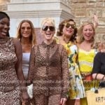 Erika’s leopard sheer blouse and pants on The Real Housewives of Beverly Hills